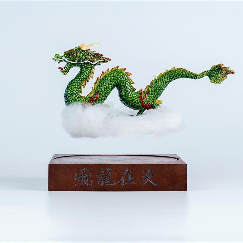 Levitating Cyan Chinese Dragon Ornament Decoration Sculpture 