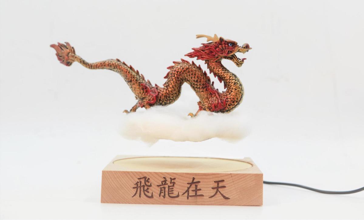 Levitating Golden Chinese Dragon Ornament Decoration Sculpture